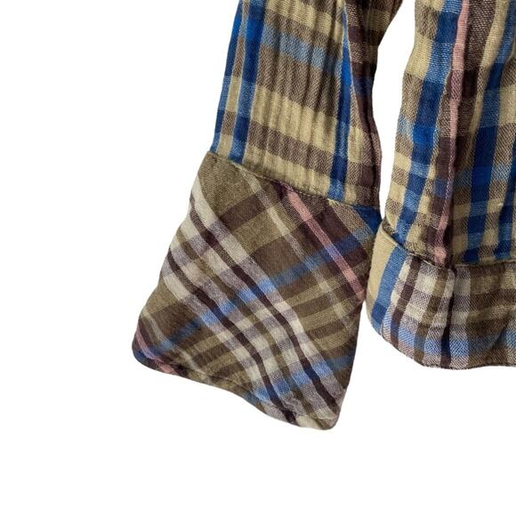 Sundance Willow Cotton Plaid Tie Front Top size Small Blue Tan - Picture 4 of 8